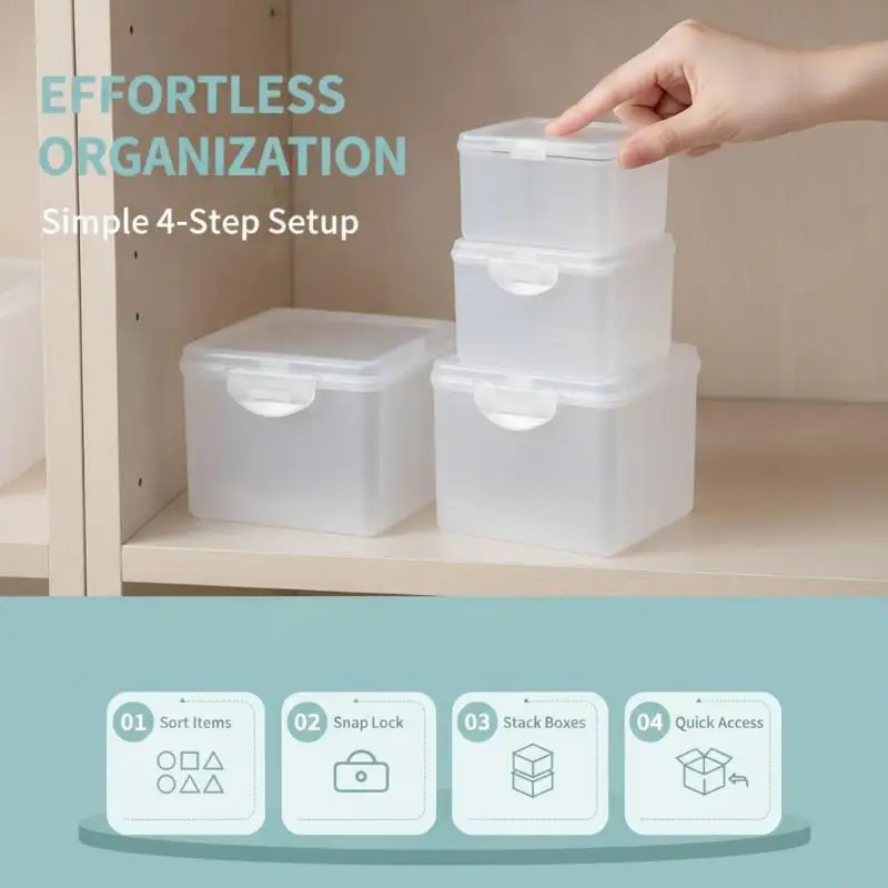 Clear Plastic Rectangular Storage Box with Lid Leakproof Small Container for Outdoor Picnic Snack Spice Portable Storage