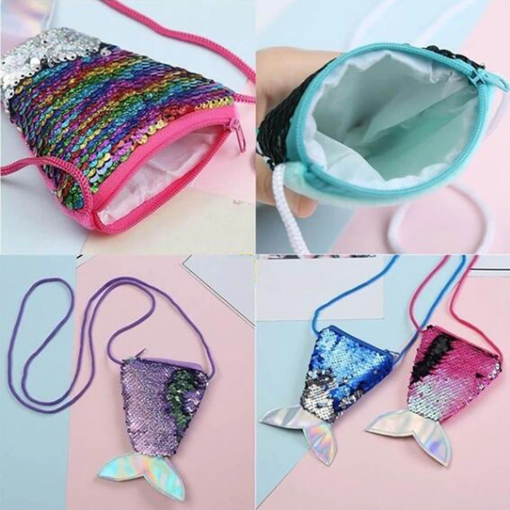 المرأة حورية البحر ذيل الترتر محفظة نسائية للعملات المعدنية الأرجواني موضة حقيبة كروسبودي تغيير المال حامل الحقيبة للهدايا الاستخدام اليومي الطرف