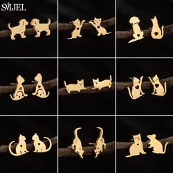 SMJEL Mini Animal Earrings Stainless Steel Dog Small Ear Studs for Women Cartoon Cat Mouse Earings Fashion Jewelry Brincos Mujer