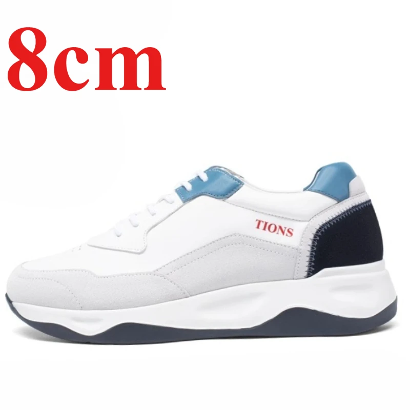 Casual Sneakers Height Increasing Shoes Men's 8cm Elevated Shoes Genuine Leather Breathable Comfortable Thick Soled Sports Shoes