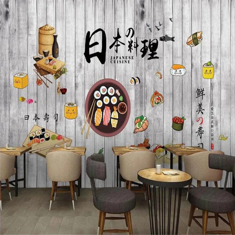 Custom Retro Japanese Cuisine Sushi Restaurant Industrial Decor Background Wallpaper Mural 3D Izakaya Snack Bar Wall Paper 3D