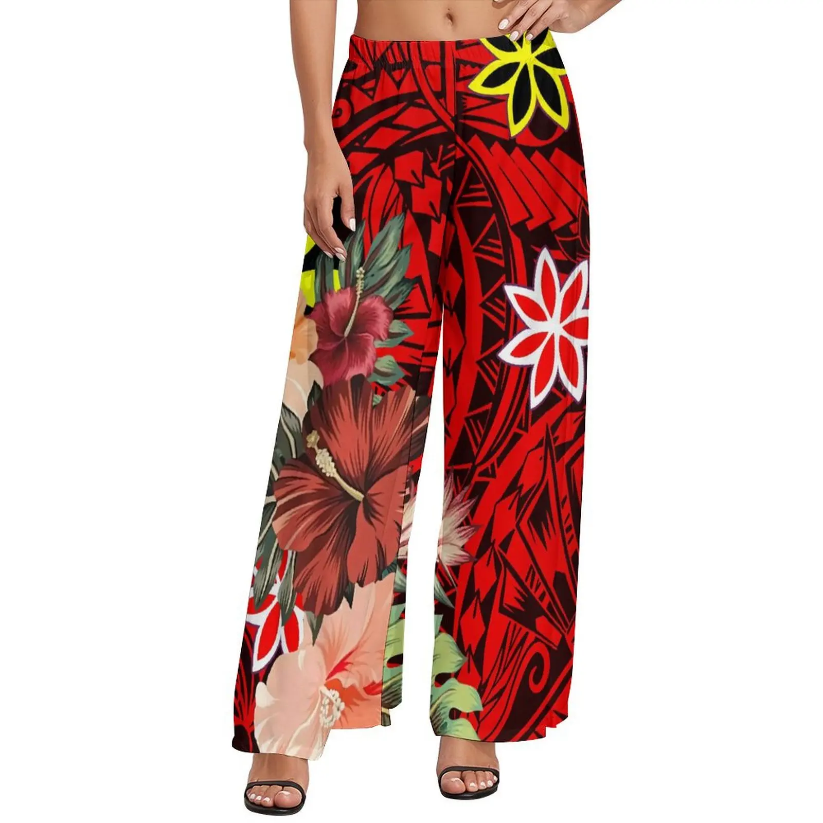 2024 New Polynesian Floral Print Vintage Tribal Ethnic Style Pants Pacific Island Artist Summer Ladies Wide Leg Pants