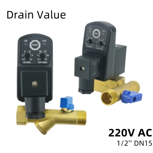 

1/2" DN15 220V/12V/24V Brass Electronic Drain Solenoid Valve Auto Timer OPT-A B For Air compressor Tank Cooler Dry