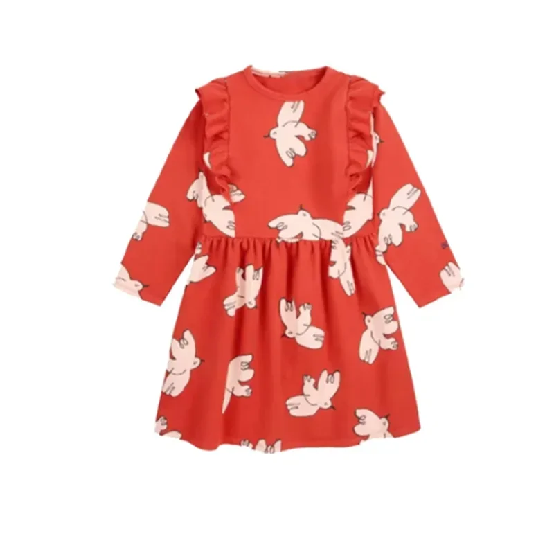 ما قبل البيع (السفينة أغسطس) 2024 قبل الميلاد الصيف الكرز التنانير فتاة التطريز فستان طفل بوتيك الملابس شاطئ عطلة فستان بنات حفلة