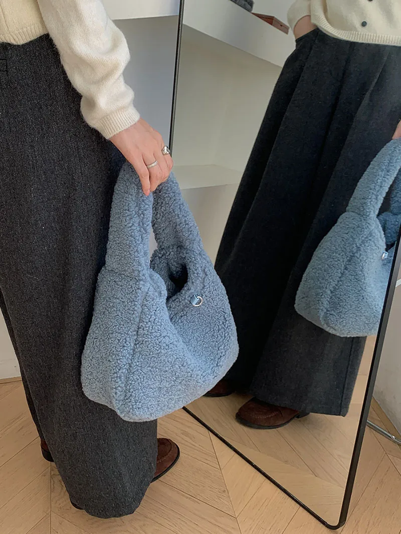 لينة أفخم الكتف حقيبة تحت الإبط جديد رقيق حقائب اليد بلون محفظة الخريف الشتاء حقيبة يد صوف الضأن مكتب المرأة حقيبة #5