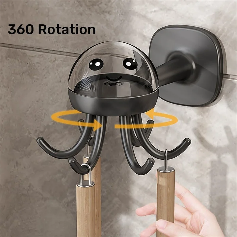 Octopus Shape Swivel Hook Holder Hanger 360° Rotating Kitchen Utensil Rack Drilling Seccotine Free Adhesive Kitchen Bathroom