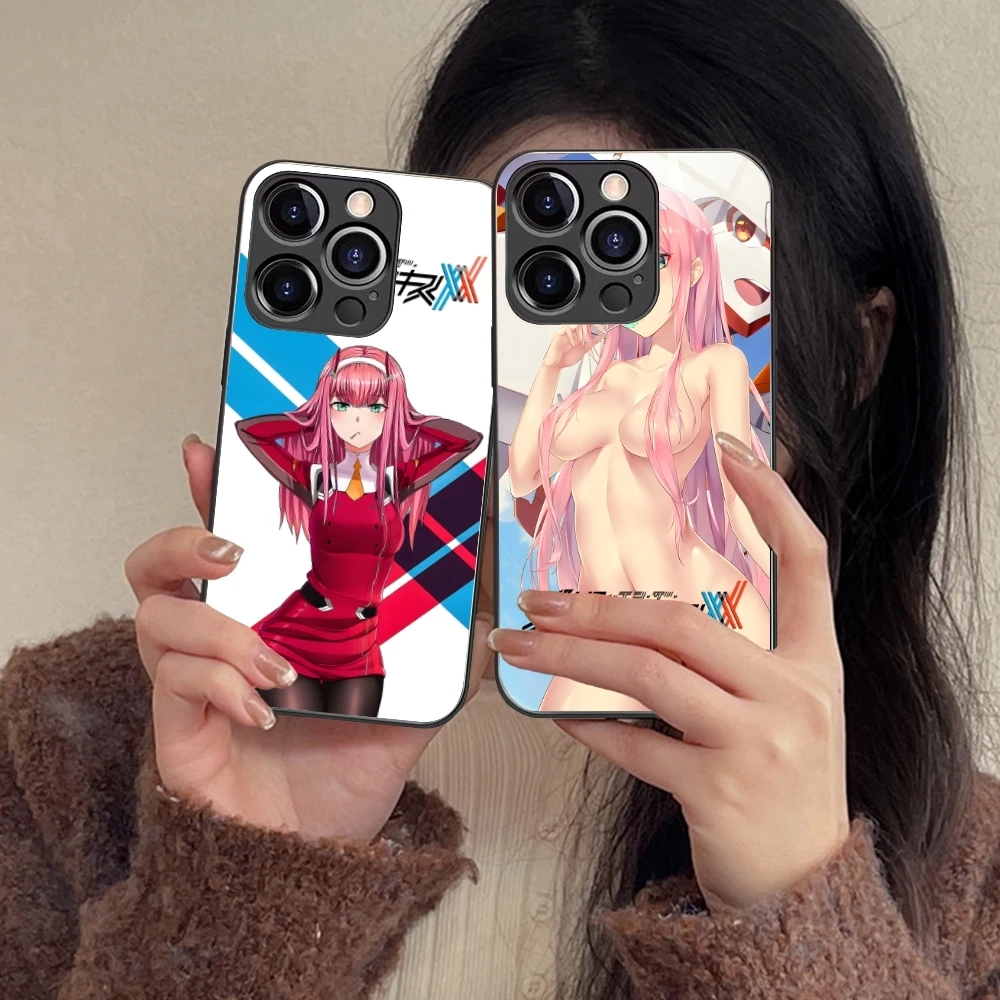 Darling FranXX Zero Two Mobile Cell Phone Case for iPhone 16 15 14 13 12 11 X XR XS 8 Pro Max Plus Mini PC Glass Cover Shell