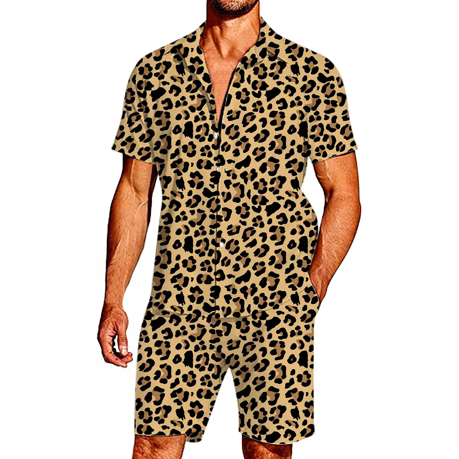 Summer Leopard 3D Print Men Shirt Sets Short Sleeve Shirt Oversized Casual Beach Shorts Streetwear Hawaiian Suits Clothes