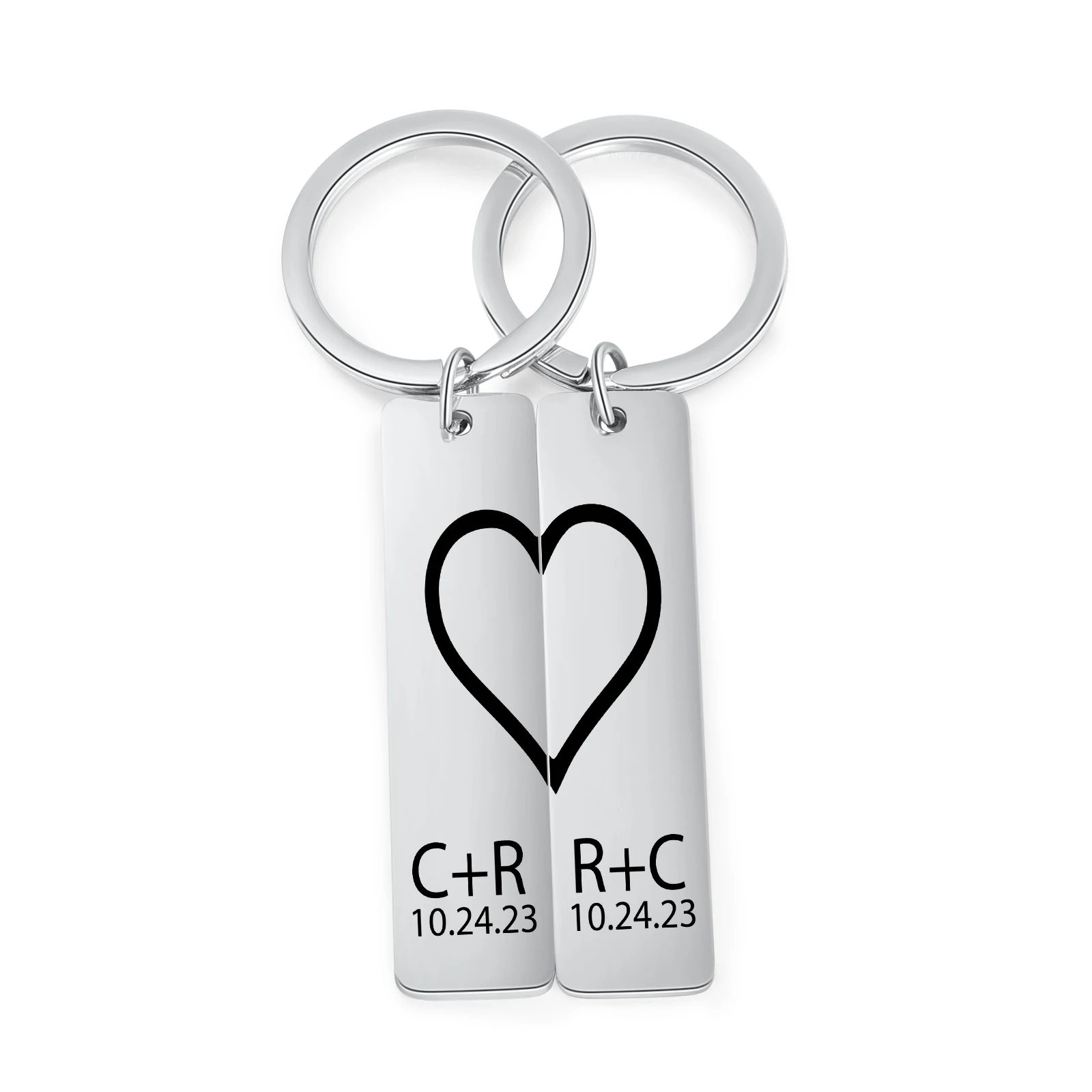 Customized Couples Keychain Personalized Date Name Heart Keychains Set for Couples Girlfriend Boyfriend Valentine Day Gift