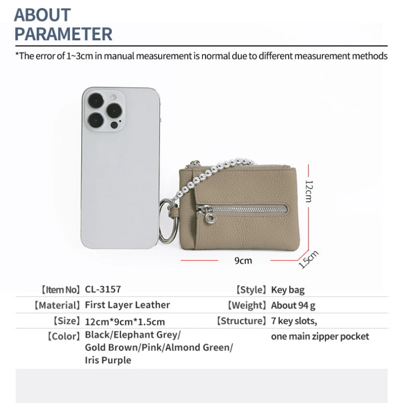 Women Small Wallet Genuine Leather Coin Holders Wristlet Keychain Wallet with Zipper Pocket Multifunctional Coin Purses Clutch