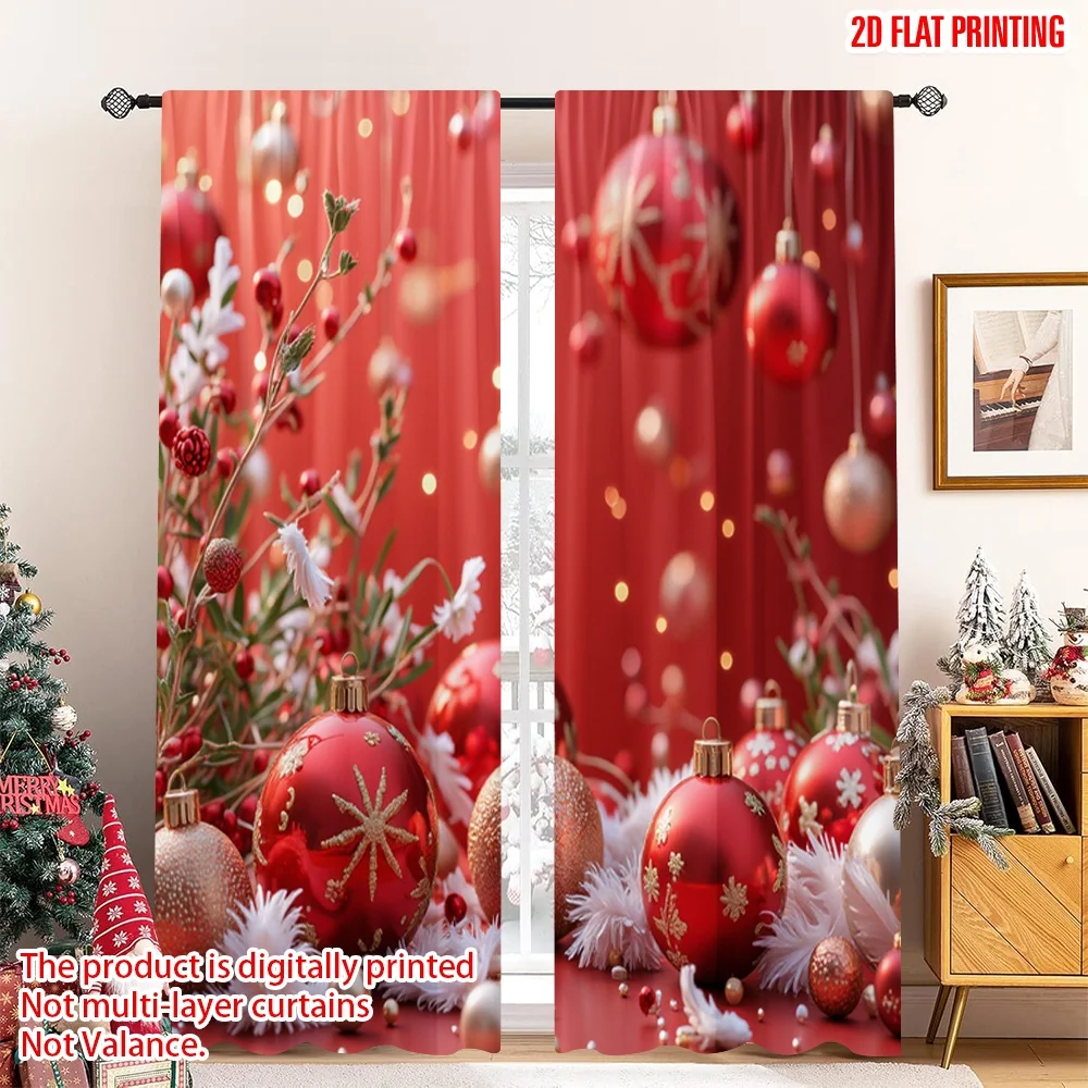 

2pcs 2D flat printing Merry Christmas Party Curtains Red Christmas Ornaments Stars Polyester Fabric Without Electricity Festive