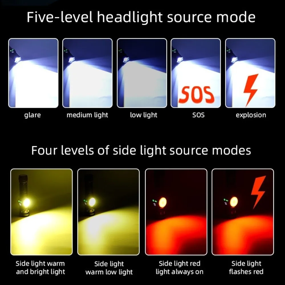 

USB Rechargeable LED Flashlight Zoom Spotlight Searchlight Camping Light COB Side Lamp Waterproof Portable Lighting Outdoor