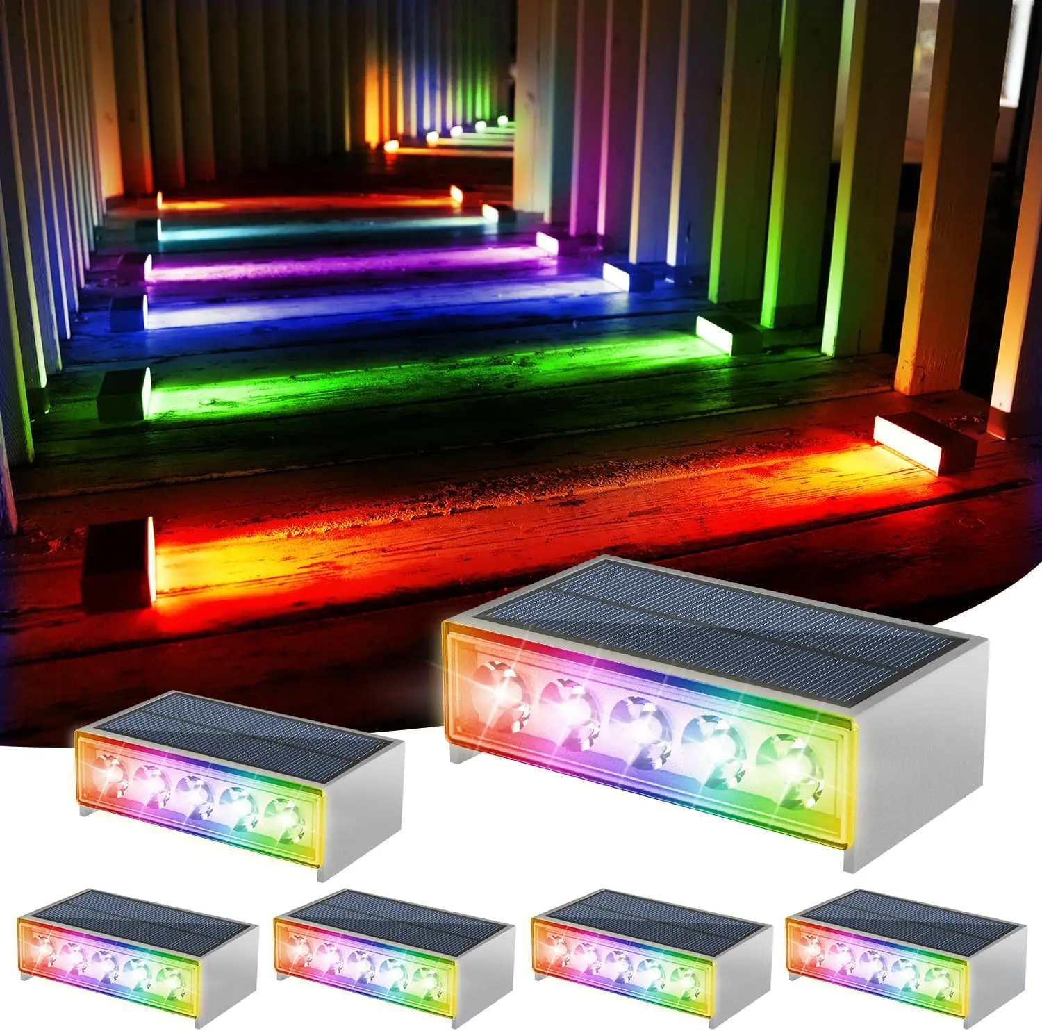 4/6PCS RGB Solar Stair Light for Outdoor Step Fence Decor IP65 Waterproof Color Changing Garden Deck Pathway Solar LED Wall Lamp