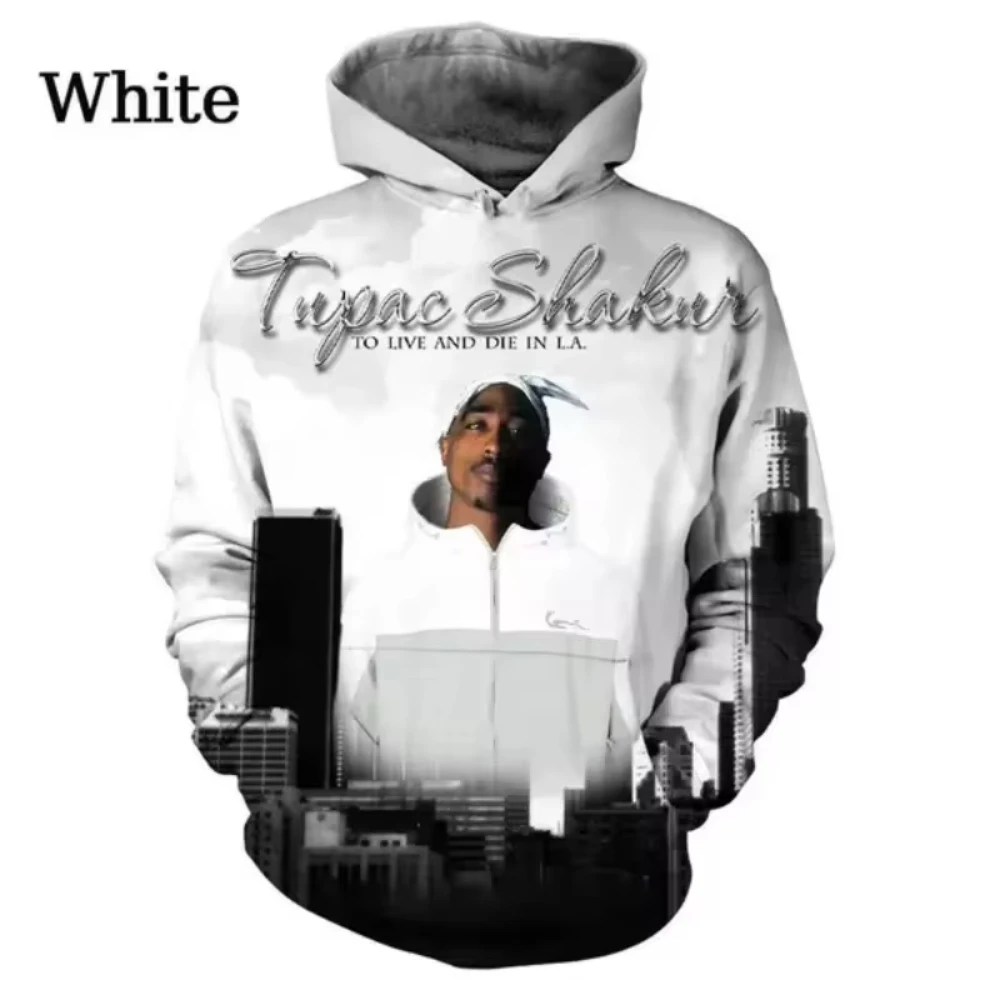 Hip-Hop Rapper 2 PAC 3D Printed Men's Hoodie Harajuku Long Sleeves Oversized Outdoor Pullover Sweatshirt Unisex Clothing