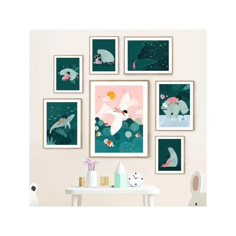 Unframe Whale Cheetah Bear Celestial Girl Nursery Wall Art Posters Minimalist Print Canvas Painting for Living Room Modern Home
