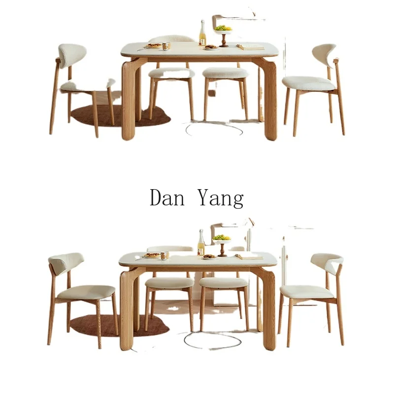 

YJ log cream wind oak solid wood dining table and chairs high-end household long rock slab small apartment