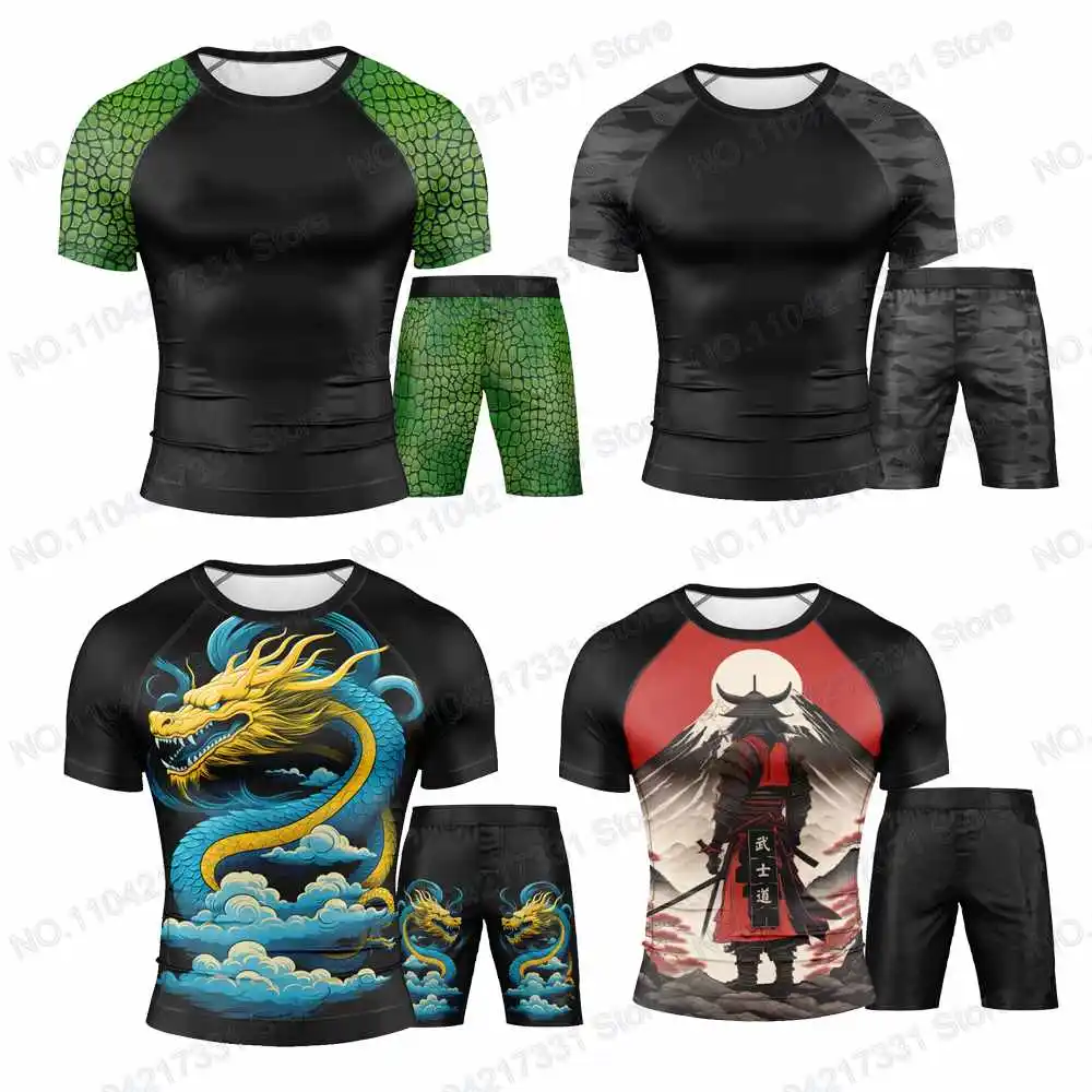 1th New special prints for 2024 T-Shirt Shirt Shorts Surfing Jersey Beach Swimwear Diving Gym MMA BJJ Men Jiu Jitsu Fitness Sets