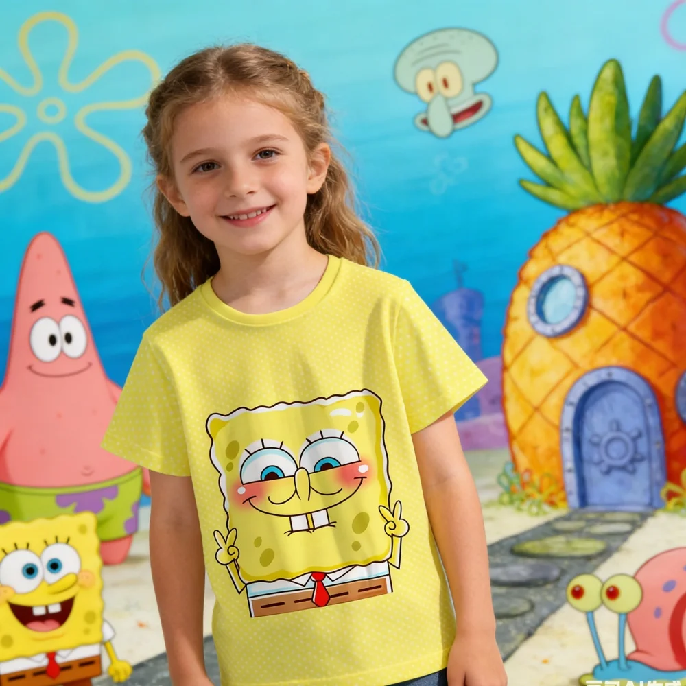 SpongeBob SquarePants Children T-shirt,cartoon round neck short sleeved shirt,cute birthday gifts,hot selling childrens clothing