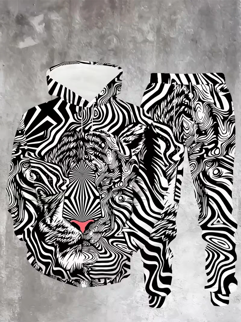 Hoodies For man Sweatshirts Pants Suits 3d Tiger Graphic Print Man Women Tracksuit Outfits Fashion Men's Clothing 2Pcs Sets