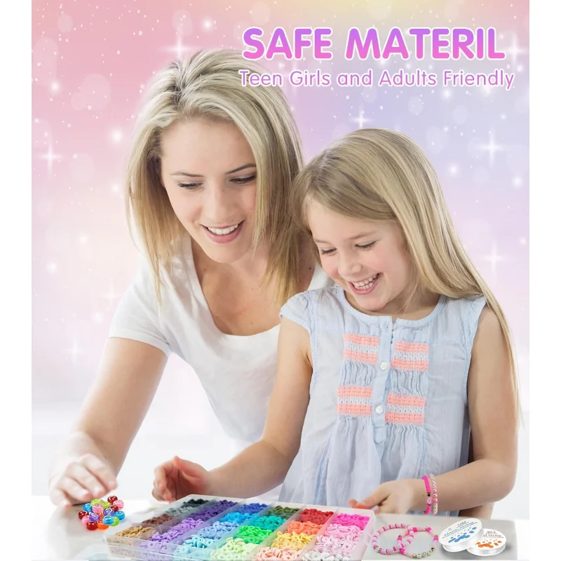    레인보우 디럭스 클레이 비즈 우정 팔찌 만들기 키트, 72 색상 Preppy A-Z 문자 Bads 번호 및 참