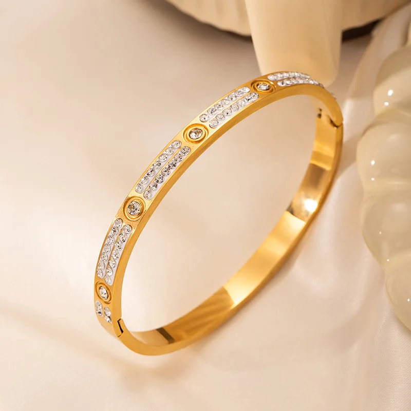 Women Bangle, Titanium Steel Wristband, Stainless Steel Sparkling Rhinestone Fashion Jewelry for Ladies view 2