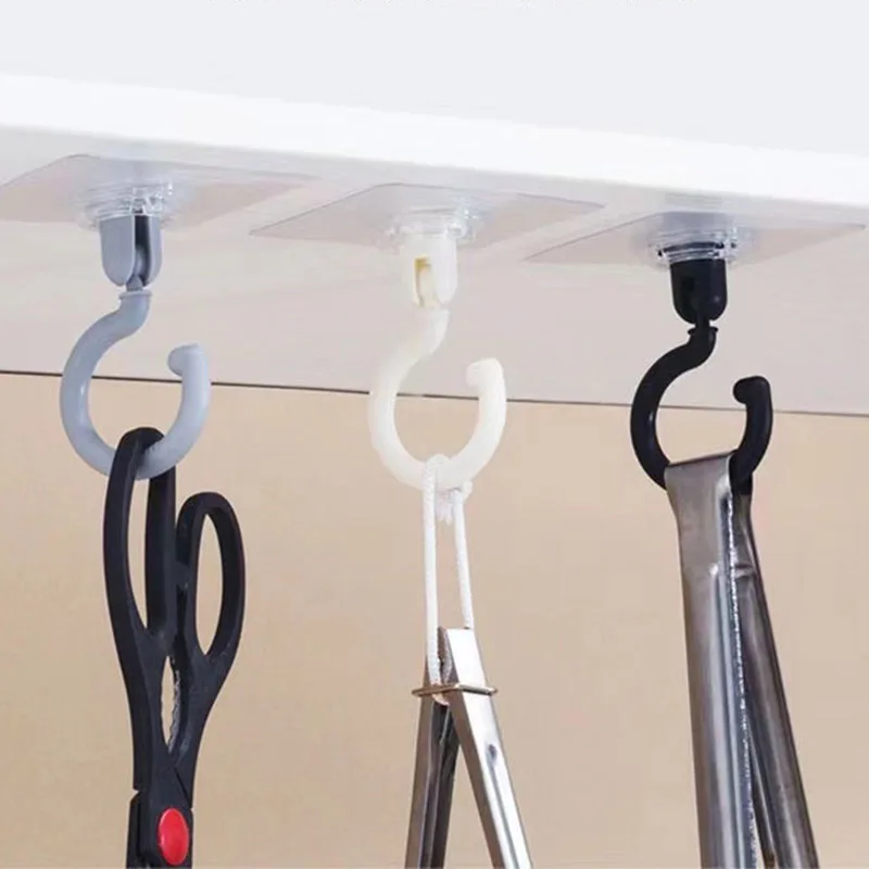 360° Rotatable Ceiling Hooks White Black Adhesive Strong Bearing Stick Rack Kitchen Wall Key Hanger Bathroom Door Hook Up