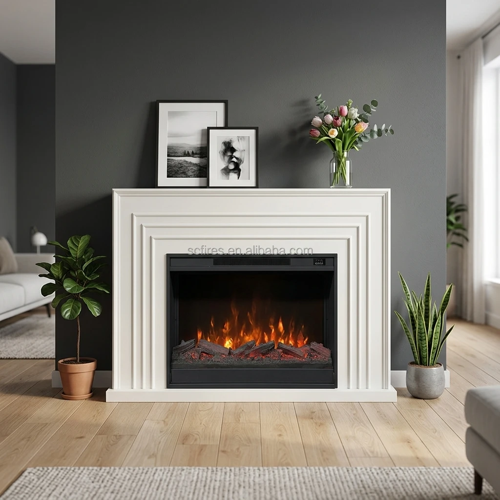Modern Freestanding TV Stand With LED Flame Electric Fireplace Heater 55inch Hotel Use 750W/1500W Adjustable Power