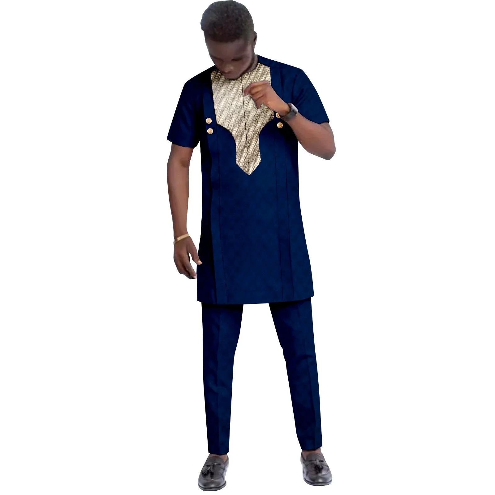 Распродажа! Спортивный костюм, мужская африканская одежда, Дашики, топы с короткими рукавами и круглым вырезом с вышивкой, комплект из 2 предметов, одежда Анкары, большие размеры