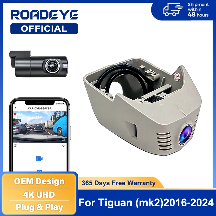 

4K Dash Camera For Tiguan (mk2)2016-2020 2021 2022 2023 2024 Hidden 4K 2160P Wifi Car Dvr Night Vision WiFi APP Monitor Dashcam