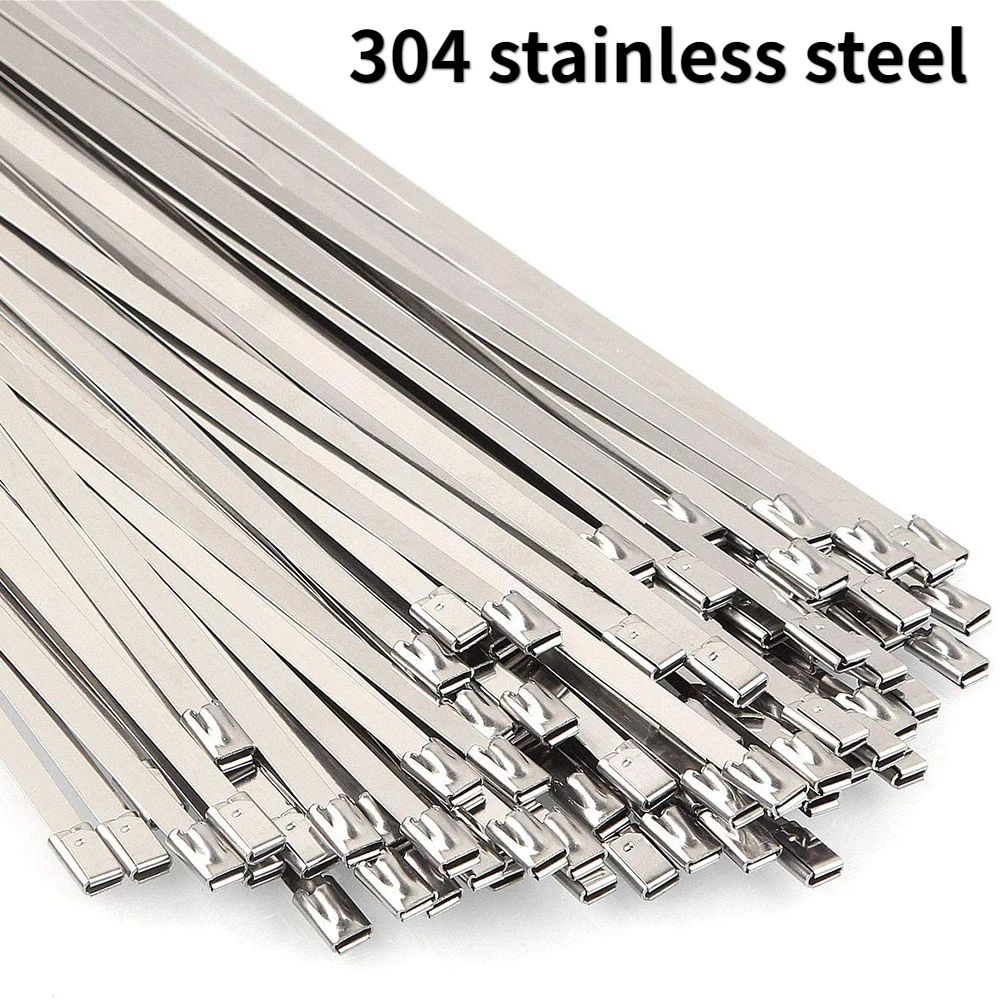 

100pc Metal Zip Ties 20/30cm Heavy Duty 304 Stainless Steel Zip Cable Ties with 200 Lbs Tensile Strength Self-locking Strap Ties