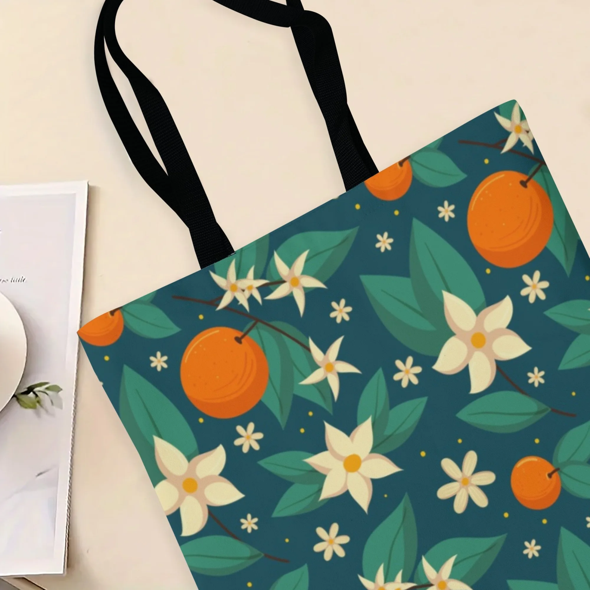 صديقة للبيئة زهر البرتقال والحمضيات Aficionado حقيبة تسوق من القماش قابلة لإعادة الاستخدام للنساء مثالية للمظهر اليومي الطازج #6
