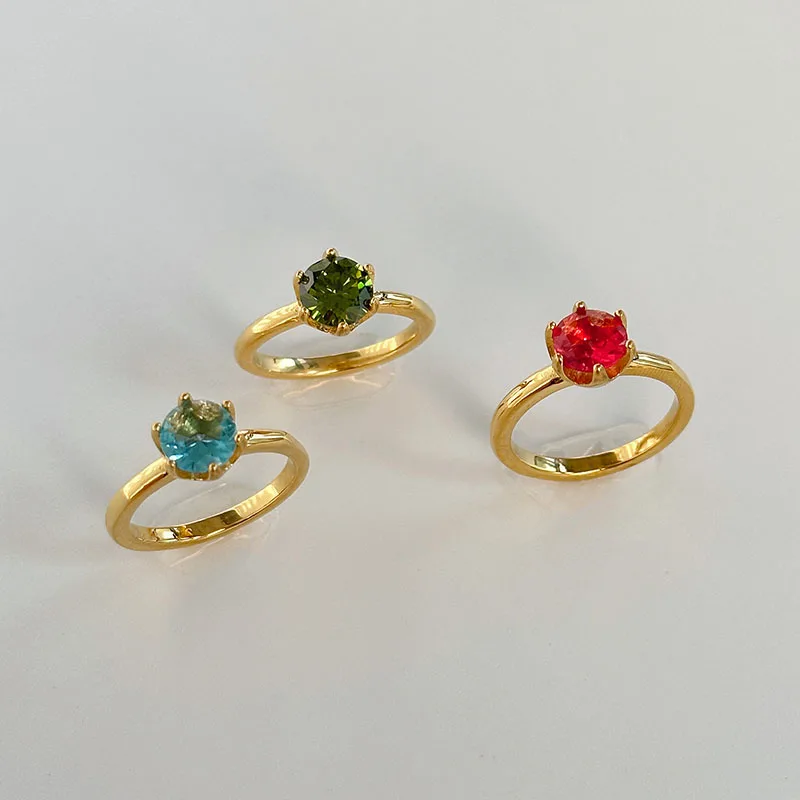 Colored gem stone rings stainless steel rings for women minimalist dainty stainless steel jewelry new in 2024 waterproof