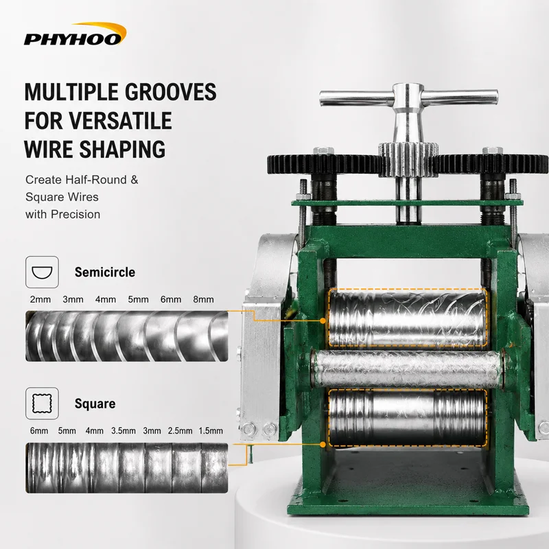 PHYHOO 3 In 1 Jewelry Rolling Mill Machine Flat Square Half Round Wire Manual Metal Sheet Shaping Press Craft Tool Cast Iron Bas