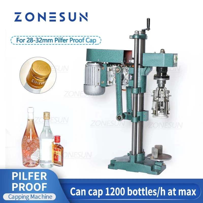 

ZONESUN Aluminum ROPP Capping Machine Roll Over Pilfer Proof Cap Sealer for Soda Water Olive Oil Homebrew Wine Beverage ZS-XG60