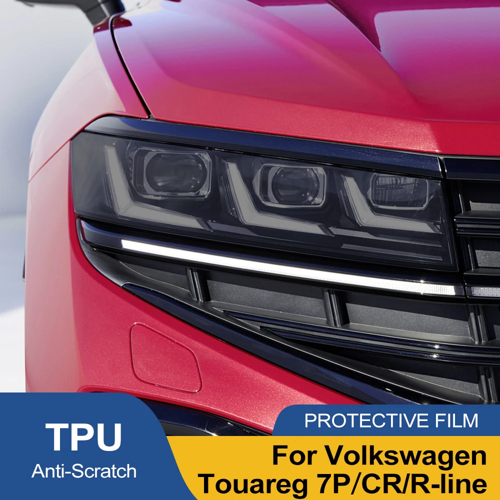 Für Volkswagen Touareg 7P CR R-line Auto-Scheinwerferschutzfolie Rauchschwarz Vorgeschnittene Kratzfeste Hochglanz-Vinylfolie
