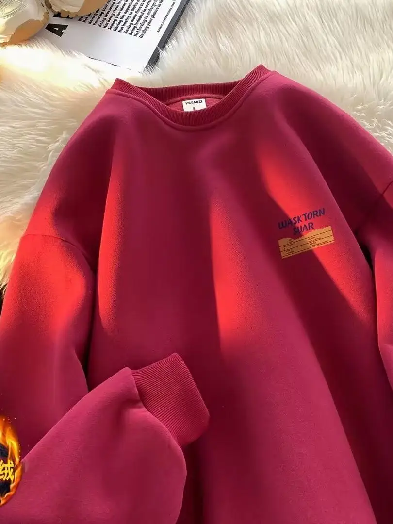 سترة رجالية بياقة مستديرة على الطراز الأمريكي القديم وهونغ كونغ، سميكة وفضفاضة للخريف والشتاء، معطف عصري للشباب للارتداء اليومي #1