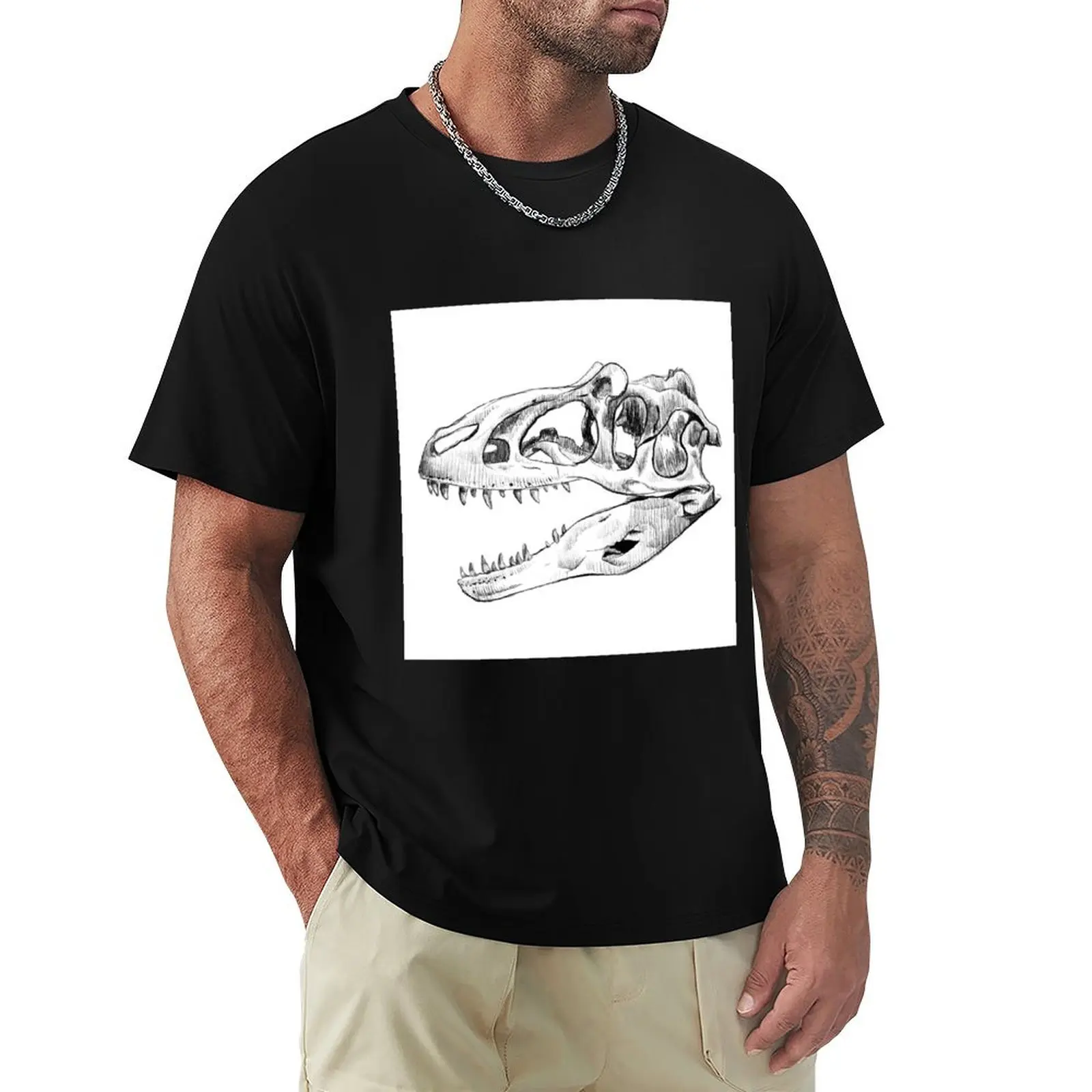 Camiseta con estampado de cráneo de Allosaurus, camiseta de trabajo industrial