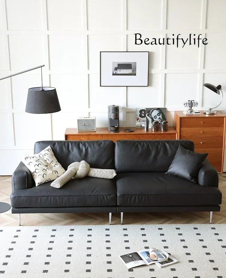 living room small apartment simple leather sofa декор для дома  Nordic technology leather straight sofa household