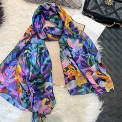 Brand Blue Ladies Long Silk Scarf Shawl 2022 Summer Fashion Beach Shawl Cover Ups Women Pure Silk Scarves Wraps Yellow Orange