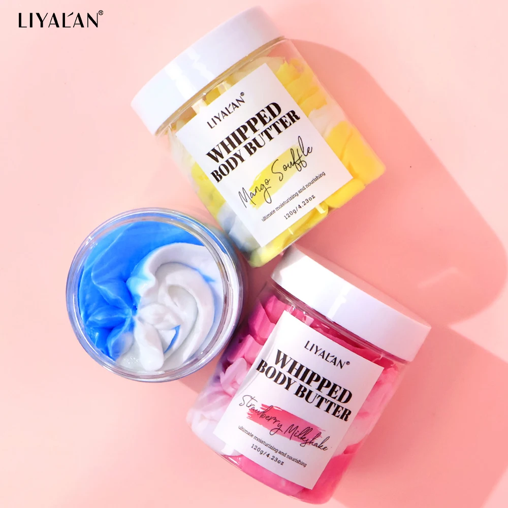 

Multicolor Whipped Body Butter Coconut Oil Jojoba Oil Nourishing Hydration Cream Vegan Vanilla Mango Strawberry Body Lotion