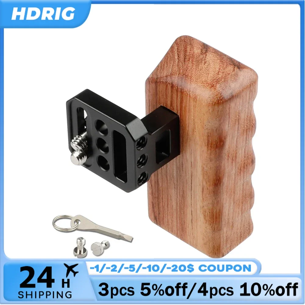 HDRIG Wooden Handle Grip (Right / Left )Side Hand Grip Aluminum Alloy Connector for Panasonic GH Series Camera Cage Rig Kit