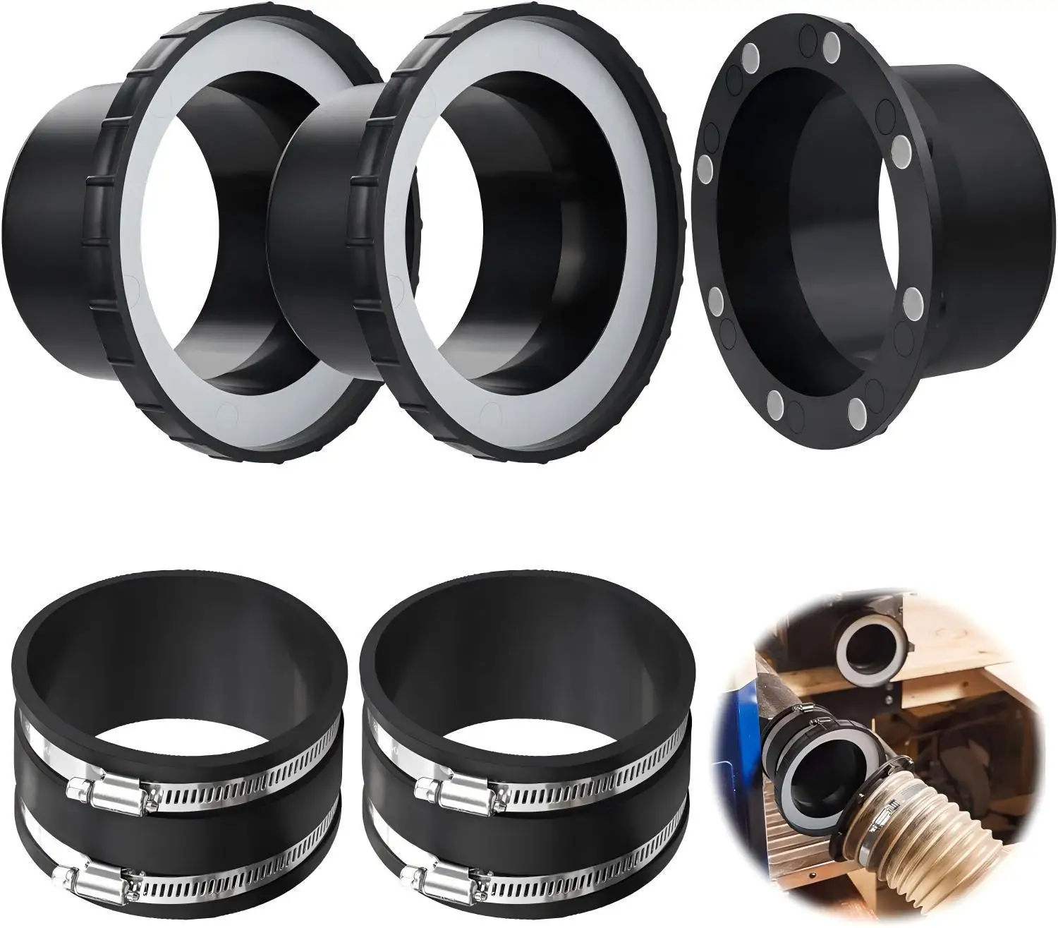 4 Inch Magnetic Dust Collection Connector Kit Includes 5pcs or 6pcs Set with Receiver Interfaces and Pipe Adapters