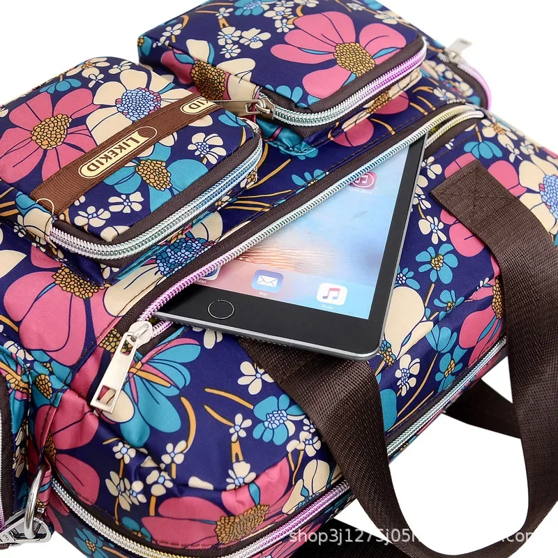 Women Handbag Casual Flower Print Large Capacity Shoulder Messenger Bag Waterproof Tote Bag Multiple Patterns Picnic Backpack