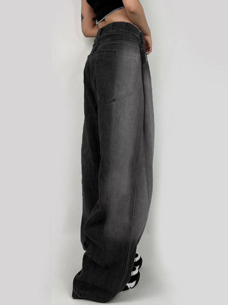 QWEEK-pantalones vaqueros holgados para mujer, ropa de calle Retro, Harajuku, pierna ancha, moda coreana, Primavera, 2024