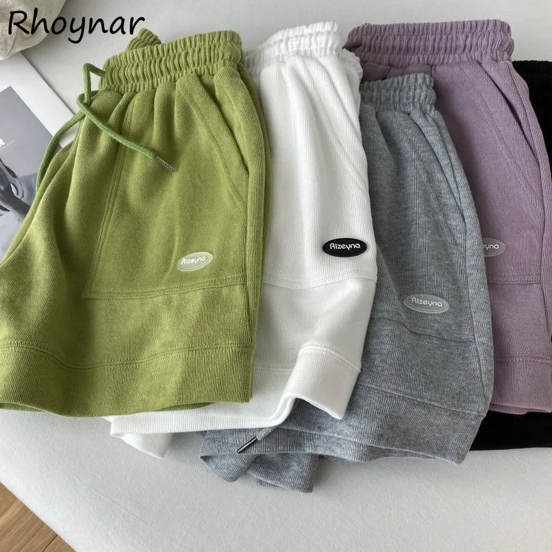 Solid Shorts Women Summer Girls College Slim Elastic Waist Baggy Casual All-match Pockets Korean Style Streetwear A-line Cozy