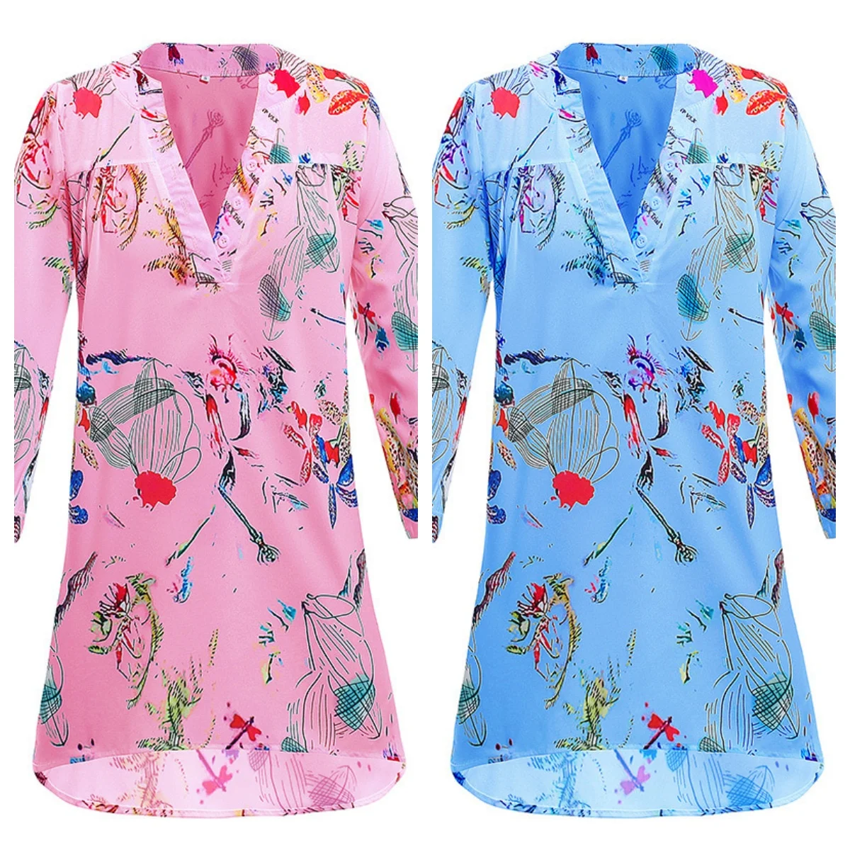 

Осенняя Европа и США Внешняя торговля Рубашка с цифровым принтом Блузка Женская одежда