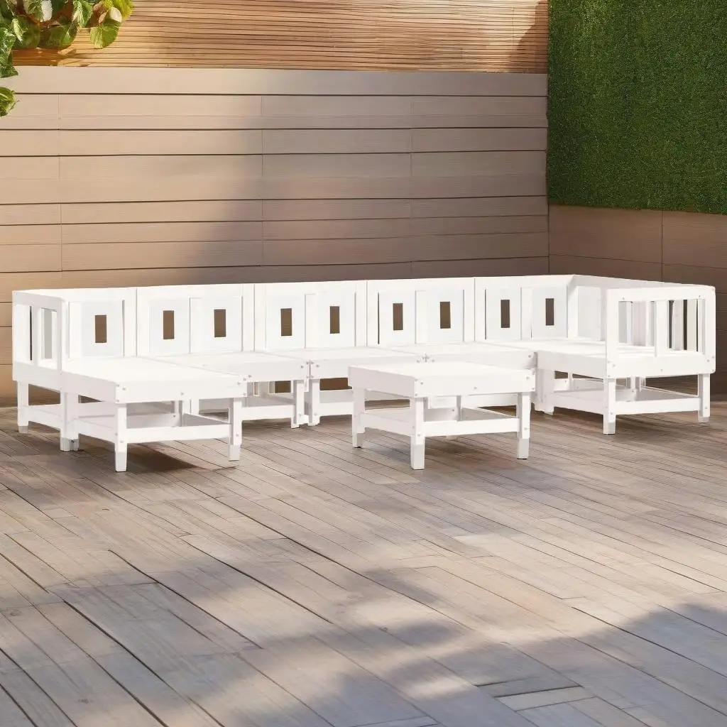 8-Piece Outdoor Patio Lounge Set with Cushions - White Solid Wood Furniture