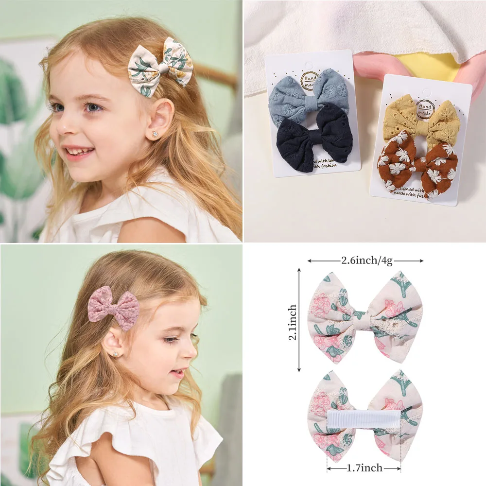 2Pcs/lot Handmade Embroidery Hair Bows Hair Clip for Kids Hair Accessories Lovely Cotton Hairpins Cheer Bow Barrette for Girl