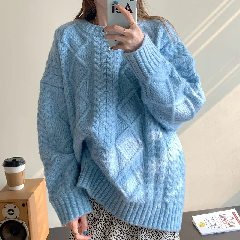 2023 autunno e inverno maglione da donna Pullover caldo versione coreana Super grande di camicetta da donna retrò lavorata a maglia semplice oversize