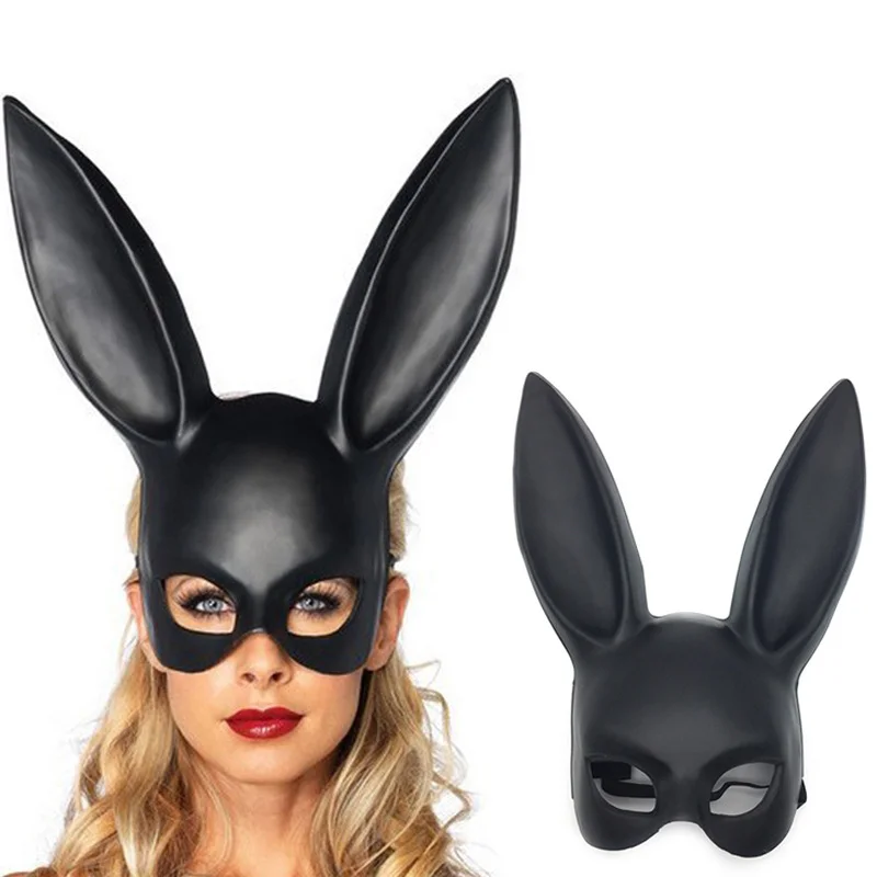 Masque Demi-visage Lapin Noir pour Femme, Boule de Maquillage, Accessoires d'Halloween, Rassemblement Cosplay, Fournitures de Performance